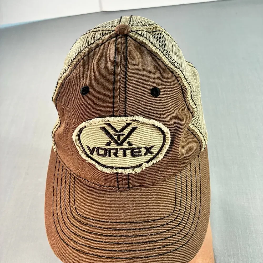Vortex Optics Brown Mesh Trucker Hat Distressed Hunting Outdoor Cap OSFA